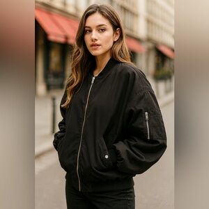 Black Oversized Bomber Jacket S Minimalist Streetwear Y2K Unisex MA-1